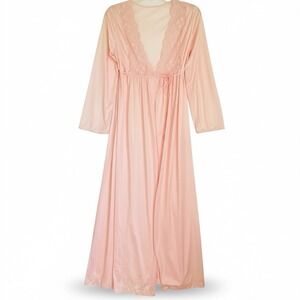 Vintage Gilead Robe S Pink Lace Nylon Semi Sheer Boudoir Lingerie Made USA